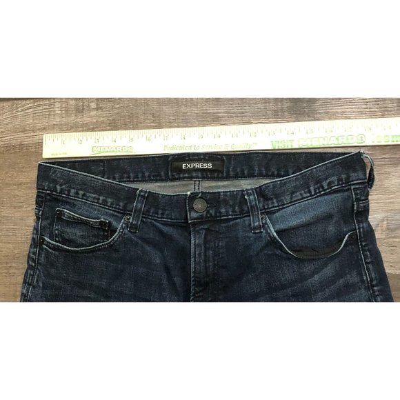 Express Mens Size 34x34 Stretch Classic Slim Fit Dark Wash Blue Jeans - Picture 6 of 7